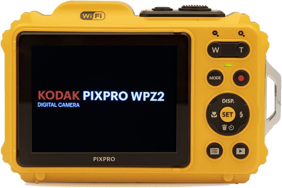 Kodak PIXPRO WPZ2 Appareil photo digital robuste, résistant à l’eau et antichoc 16 MP, grossissement optique 4x, vidéo Full HD 1080p, écran LCD 2,7 pouces (jaune), carte SD 32 Go, étui compact - Noir, dragonne flottante (lot de 7)