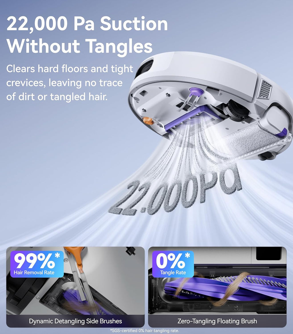 Aspirateur robot laveur NARWAL Flow, système de nettoyage automatique en temps réel FlowWash, aspiration de 22 000 Pa, détection d'obstacles par IA à double caméra, nettoyage des tapis et des bords, vidage automatique du bac.