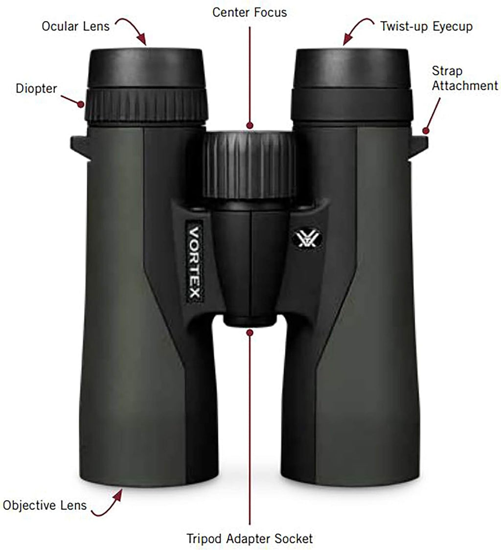 Jumelles Vortex Optics Crossfire HD 10x42 - Système optique HD - Compatible trépied - Revêtement en caoutchouc - Étanche - Anti-buée - Antichoc - Étui de protection inclus - Garantie illimitée et inconditionnelle – Présentation