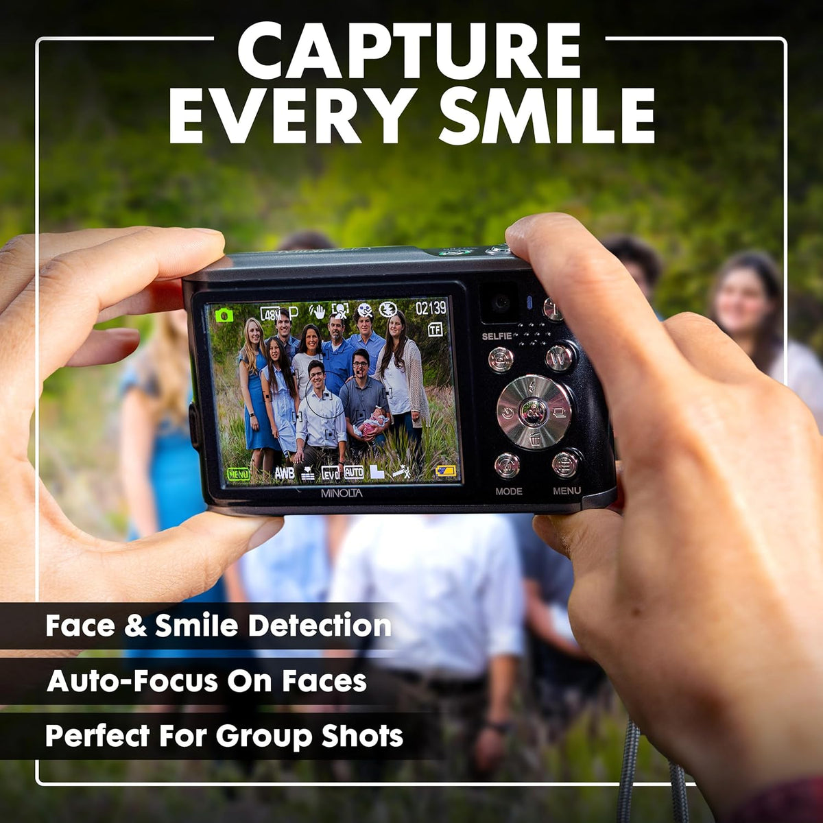 Appareil photo digital Minolta 48 MP avec objectif selfie arrière – Vidéo 4K Ultra HD, écran LCD 2,8 pouces, zoom numérique 16x, autofocus, ralenti, filtres time-lapse, modes scène, carte 32 Go incluse (bleu)