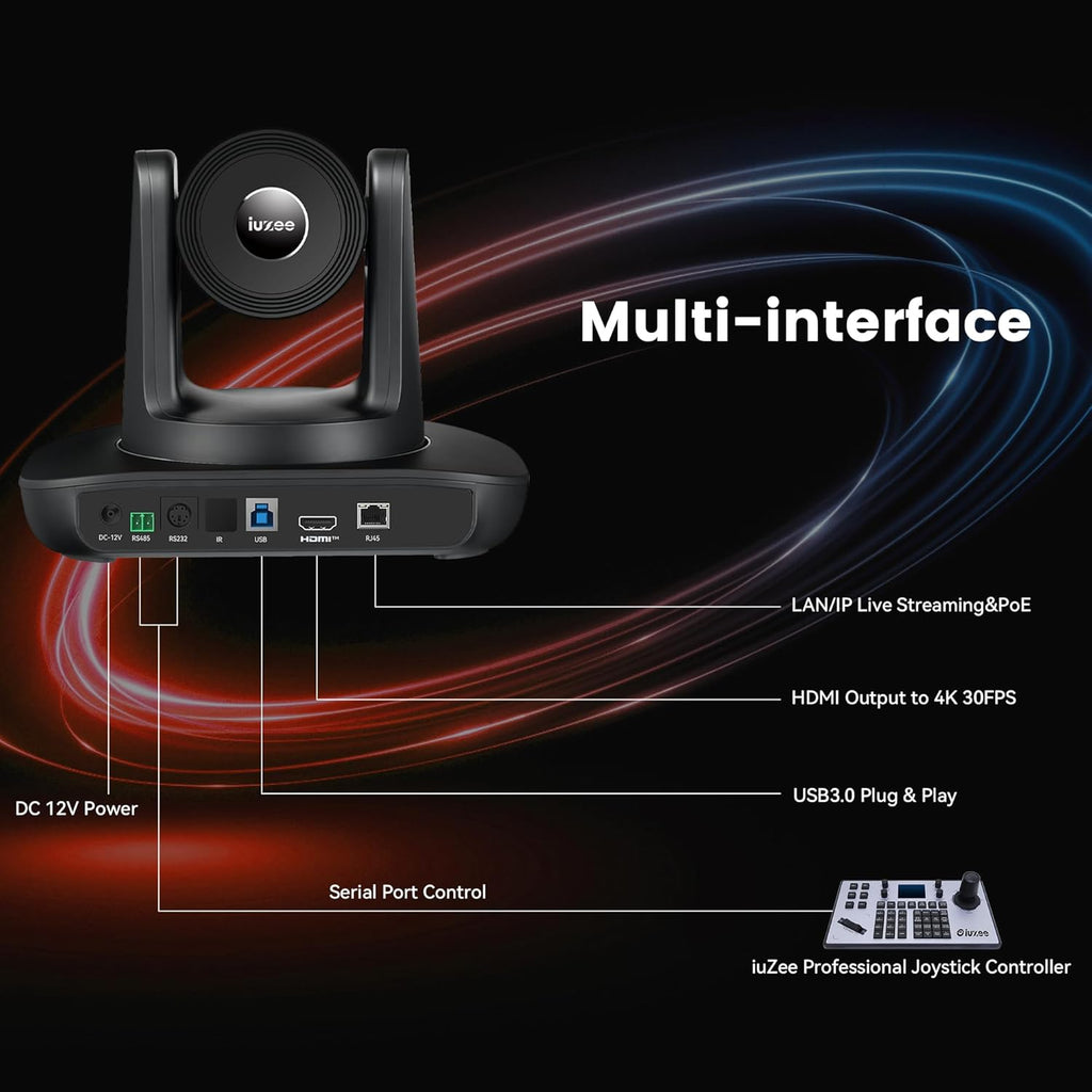 Caméra PTZ 4K UHD doté de suivi automatique IA, grossissement optique 20x, USB 3.0/HDMI/LAN PoE, diffusion en direct sur IP, caméra PTZ pour salles de conférence (offices religieux, formations, événements), compatible doté de YouTube et OBS.