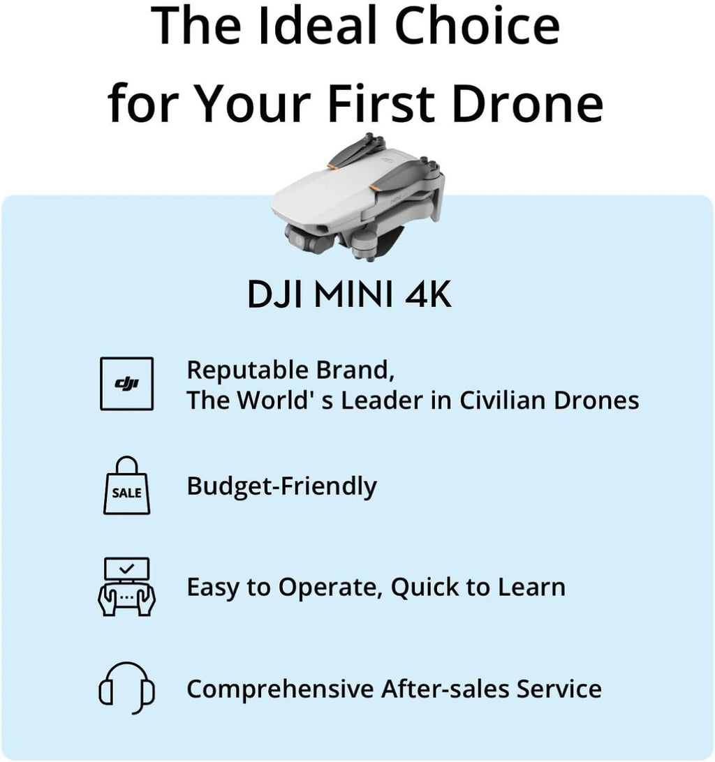 DJI Mini 4K, drone doté de caméra 4K UHD pour adultes, moins de 249 g, stabilisation sur nacelle 3 axes, transmission vidéo jusqu'à 10 km, retour automatique, résistance au vent, autonomie maximale de 31 minutes doté de une seule batterie