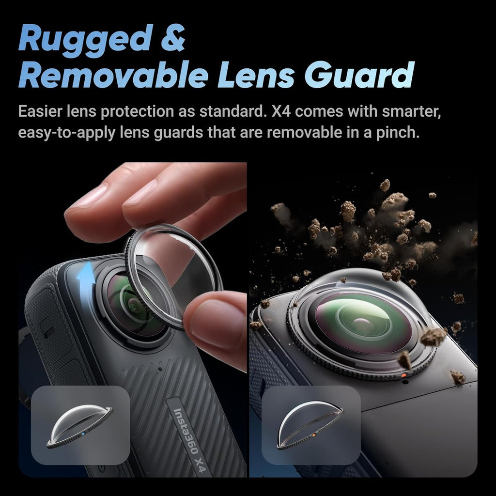 Pack Insta360 X4 Standard - Caméra sportive 360° 8K résistant à l’eau, vidéo grand angle 4K, effet perche à selfie invisible, protections d'objectif amovibles, autonomie de 135 min, montage IA, stabilisation