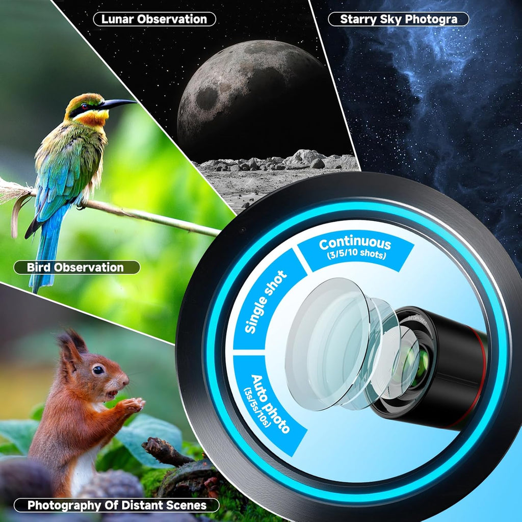 Lunette/télescope intelligent professionnel réfracteur à mise au point automatique, télescope électronique numérique portable doté de caméra astrophotographique 4K, double écran interne et externe