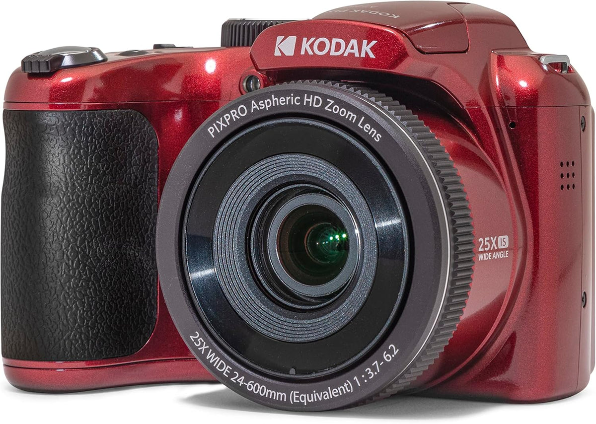 Kodak PIXPRO AZ255-RD Appareil photo digital 16 MP, grossissement optique 25x, objectif grand angle 24 mm, stabilisation vidéo optique, vidéo Full HD 1080p, écran LCD 3 pouces, caméra de vlogging (– Rouge)