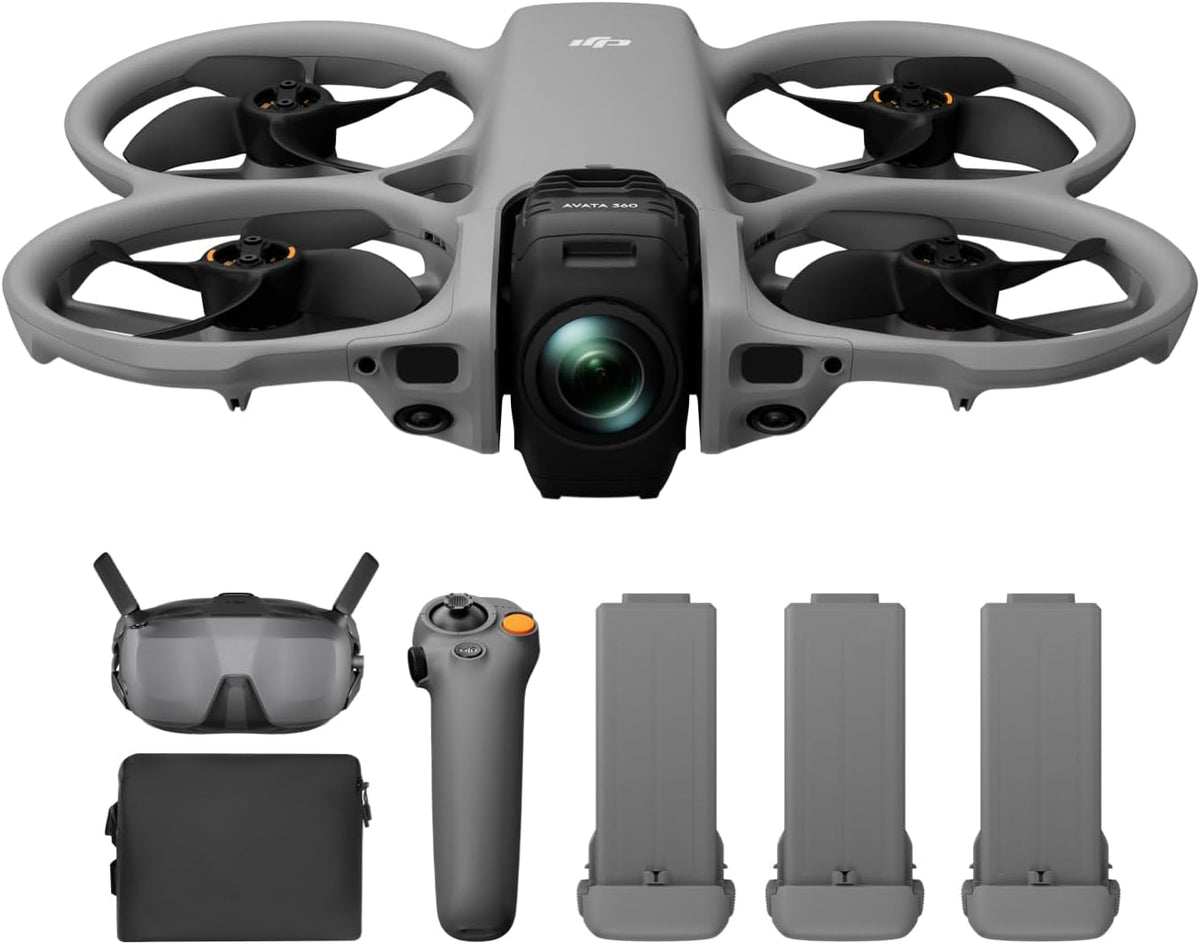 DJI Avata 360 Motion Fly More Combo, drone 360° doté de caméra 360° 8K de 1 pouce et protection d'hélices. Comprend les lunettes N3 et la radiocommande RC Motion 3 pour un contrôle intuitif des mouvements et des figures acrobatiques faciles.