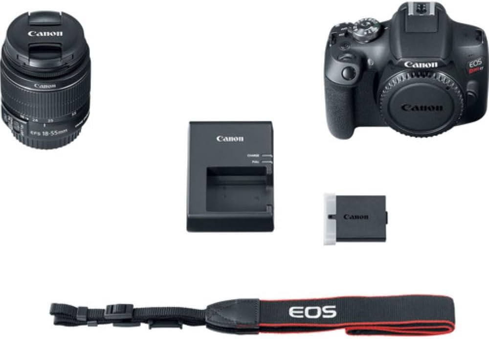 Reflex numérique Canon EOS Rebel T7 doté de objectif 18-55 mm, carte mémoire 64 Go, sac photo, filtre UV 58 mm et chiffon de nettoyage en microfibre (5 articles).