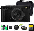 Appareil photo hybride FUJIFILM X-E5 avec objectif XF 23 mm f/2.8 - Noir. Kit comprenant : carte de stockage 64 Go, étui de transport, kit de nettoyage, étui pour carte de stockage et accessoires.