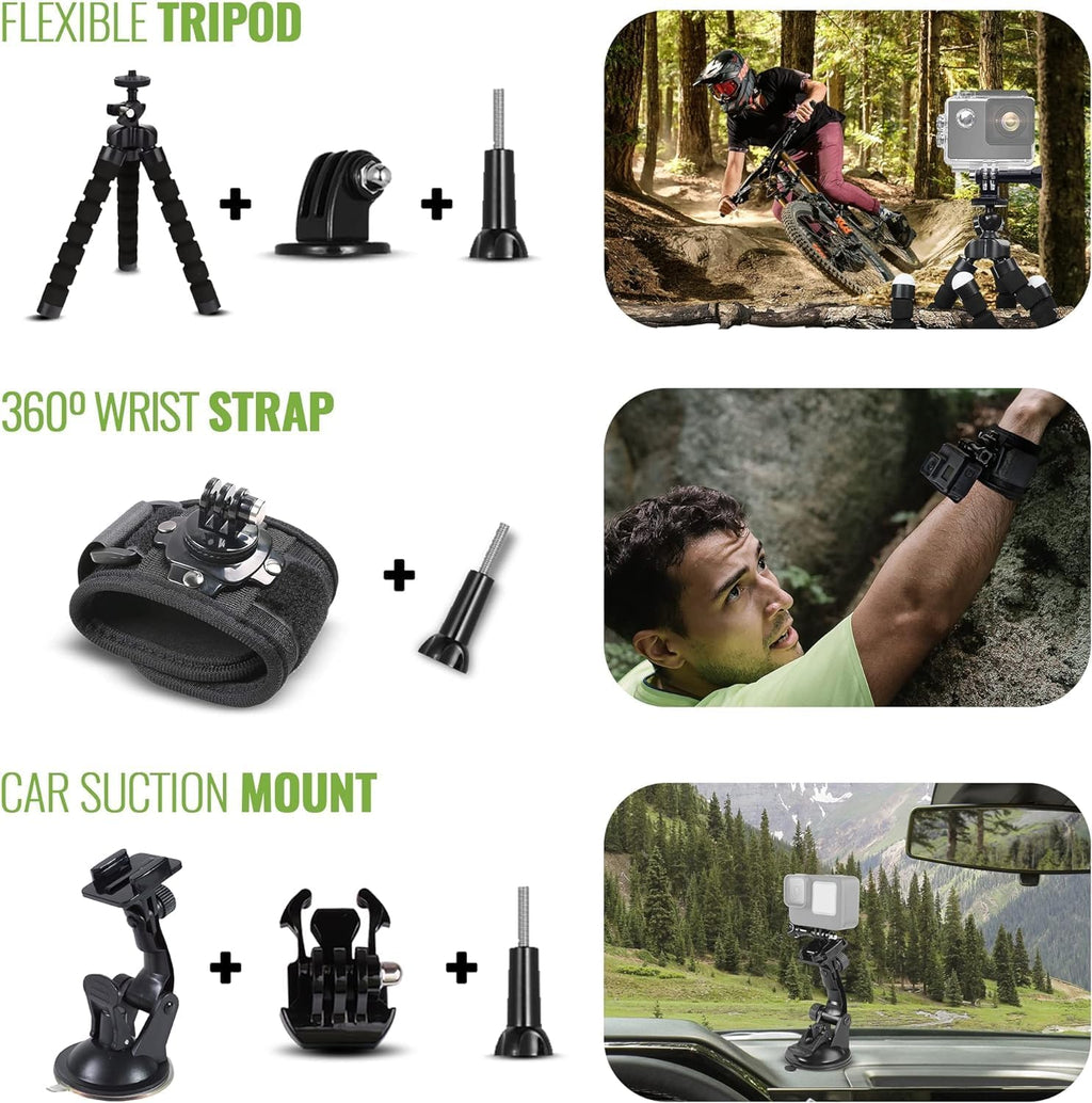 GoPro HERO12 (Hero 12) Noire - Caméra sportive résistant à l’eau doté de vidéo HDR 5,3K, photos 27 MP, capteur d'image 1/1,9", webcam stabilisée pour le streaming en direct + carte mémoire 64 Go et kit de 50 accessoires - Pack