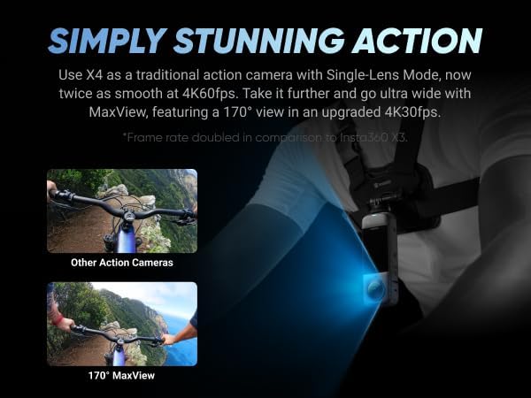 Kit Insta360 X4 Basic - Caméra d'action 360° étanche 8K doté de capteur 1/2" 48 MP, vidéo HDR 360° 8K, photo 360° 72 MP, objectif unique 4K | Le pack comprend une perche à selfie et un cache-objectif (256 Go)