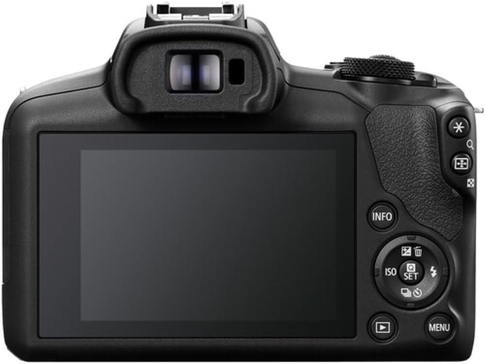 Appareil photo hybride Canon EOS R100 doté de objectif RF-S 18-45 mm F4.5-6.3 IS STM, capteur CMOS 24,1 mégapixels (APS-C), vidéo 4K, monture RF | Noir | Livré doté de carte de stockage 64 Go et sacoche (3 articles)