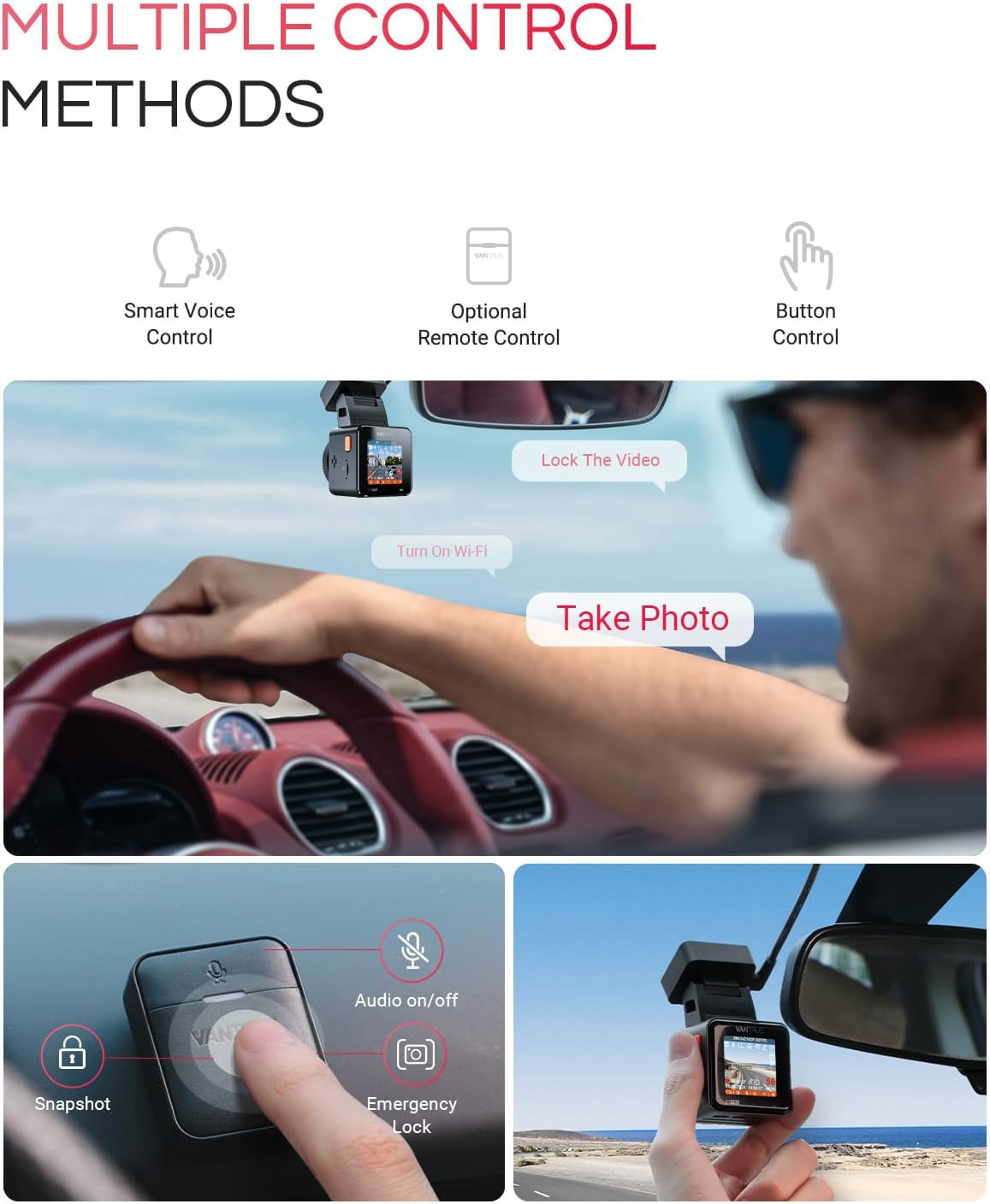 Caméra embarquée Vantrue E1 Pro 4K Mini avec vision nocturne HDR PlatePix, WiFi 5G intégré, GPS, écran IPS 1,54'', commande vocale, enregistrement en continu 24h/24 et 7j/7, mode parking, prise en charge jusqu'à 1 To de mémoire – Présentation