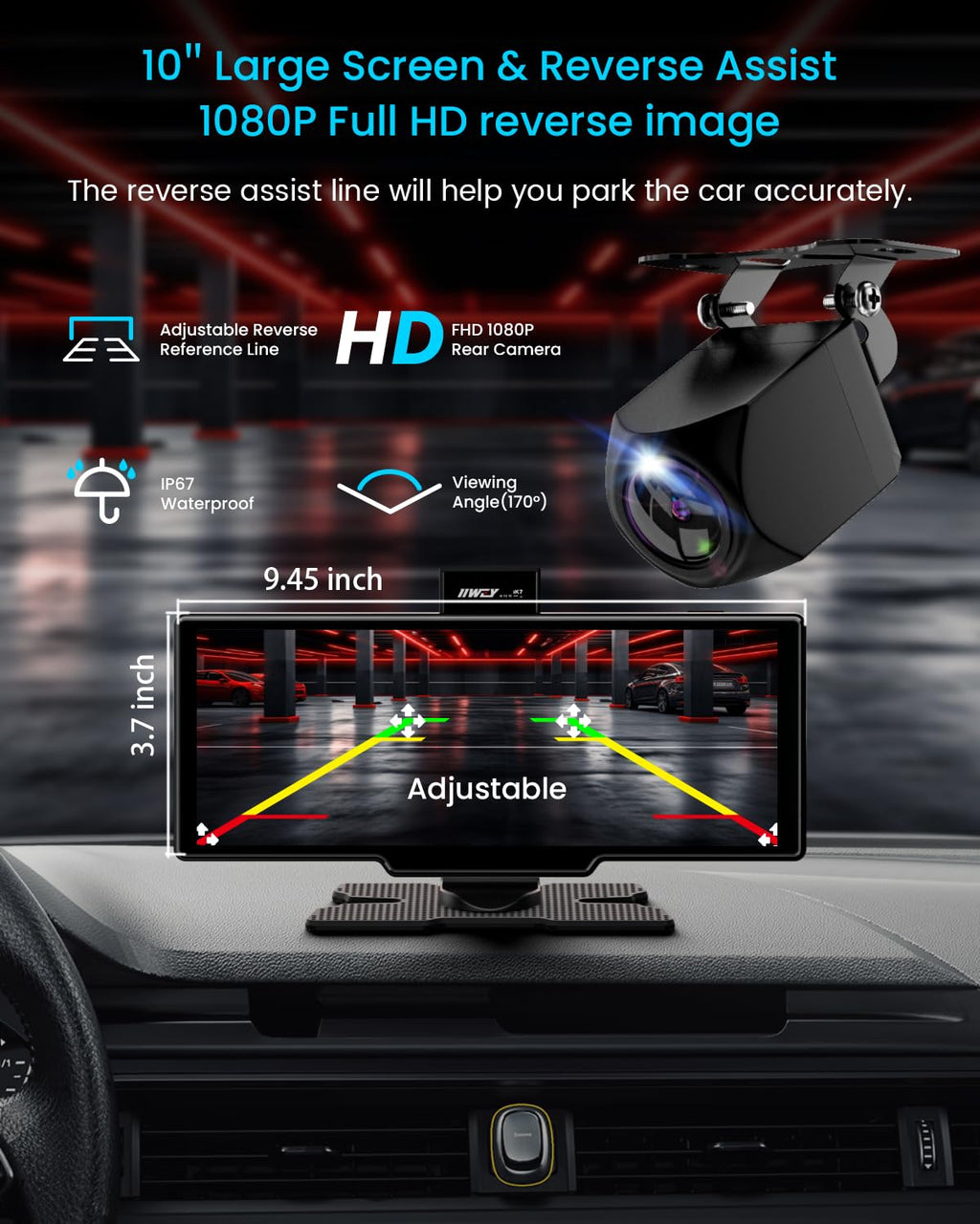 Écran portable IIWEY Apple CarPlay 10 pouces, autoradio doté de caméra embarquée 4K