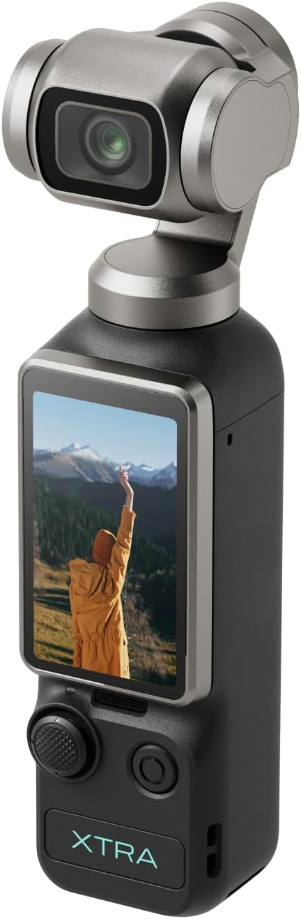 Caméra de vlogging Xtra Muse doté de capteur CMOS 1 pouce et vidéos 4K/120 ips. Caméra de poche doté de stabilisateur à cardan 3 axes, mise au point rapide et suivi du visage/objet. Caméra vidéo numérique pour la photographie.