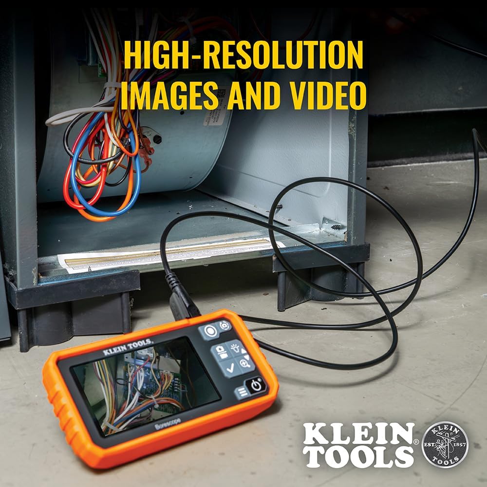 Endoscope utilitaire Klein Tools ET17 doté de flexible résistant à l’eau de 5,5 mm et 3 m, LED, écran LCD 4,3 pouces, accessoires et caméra d'inspection endoscopique