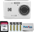 Appareil photo numérique KODAK PIXPRO FZ45 16 MP doté de zoom optique 4x, grand angle 27 mm et écran LCD 2,7 pouces. Livré doté de carte mémoire SD 32 Go, piles AA (lot de 4) et chiffon de nettoyage pour objectif (blanc).
