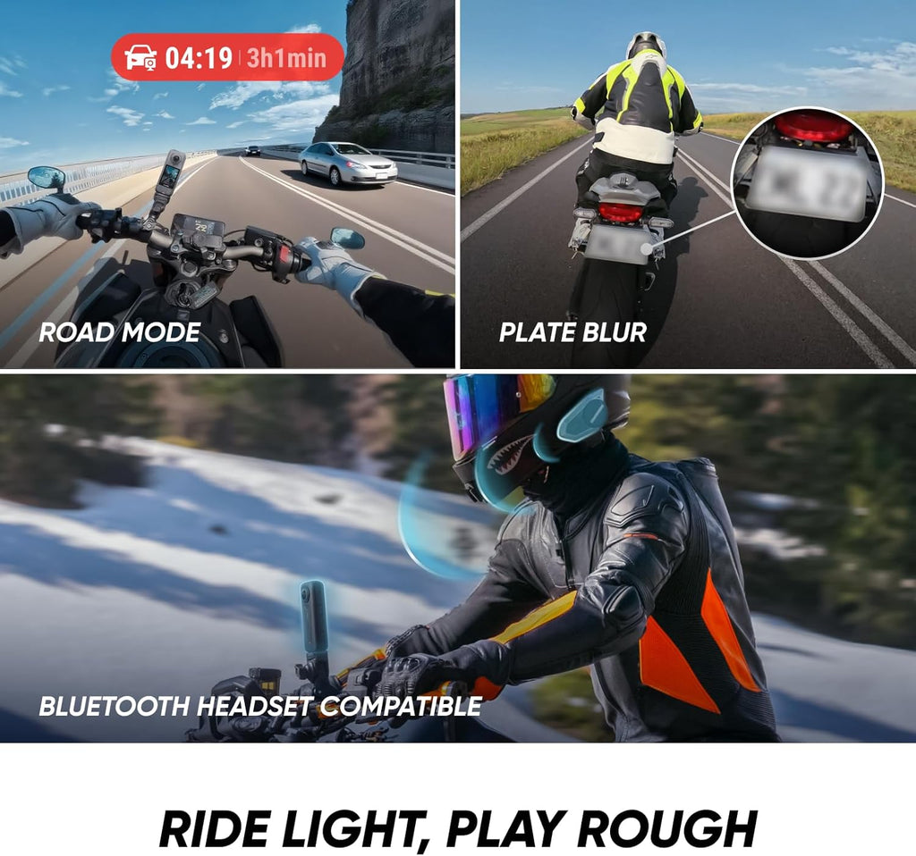Pack multivue ultime Insta360 X4 Air pour moto - Caméra 360° 8K légère (165 g), perche à selfie invisible, objectifs interchangeables, prise de vue avant cadrage, protection anti-vent intégrée, stabilisation – Présentation