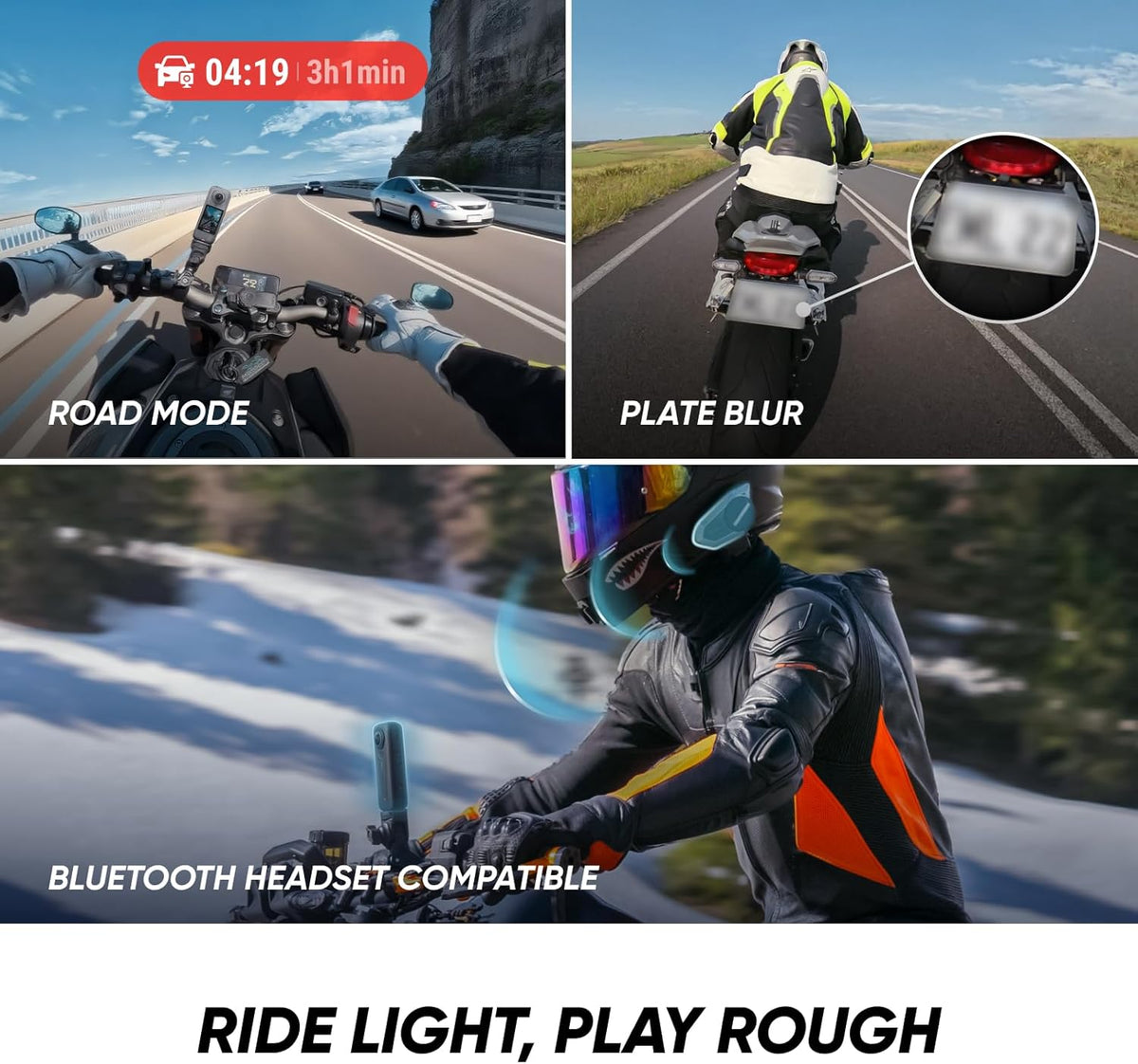 Pack multivue ultime Insta360 X4 Air pour moto - Caméra 360° 8K légère (165 g), perche à selfie invisible, objectifs interchangeables, prise de vue avant cadrage, protection anti-vent intégrée, stabilisation – Présentation