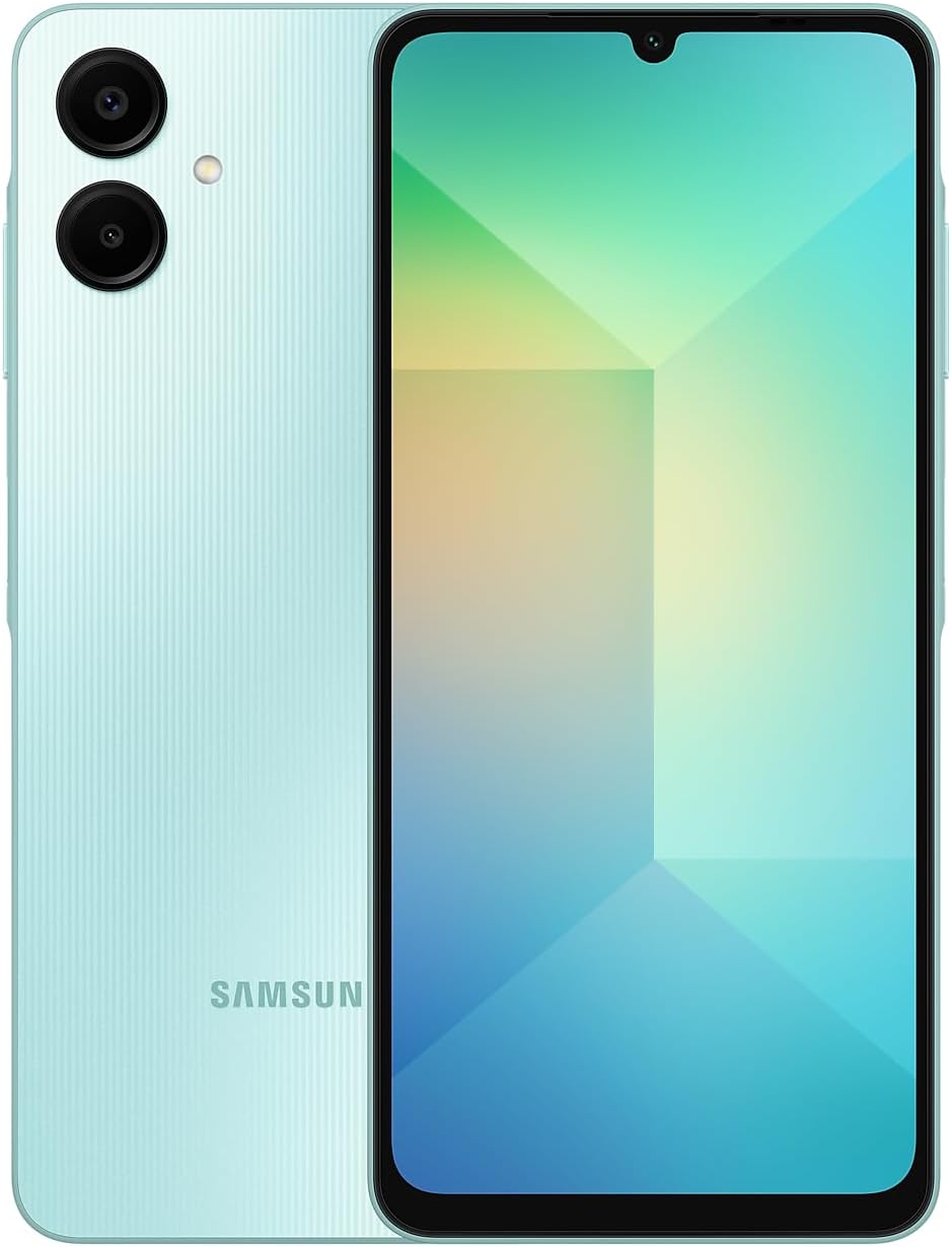 Samsung Galaxy A06 4G LTE (64 Go + 4 Go) Version latine SM-A065M/DS Débloqué d'usine 6,7 pouces Double SIM Double caméra 50 MP (Étui inclus) - (Vert clair) – Présentation
