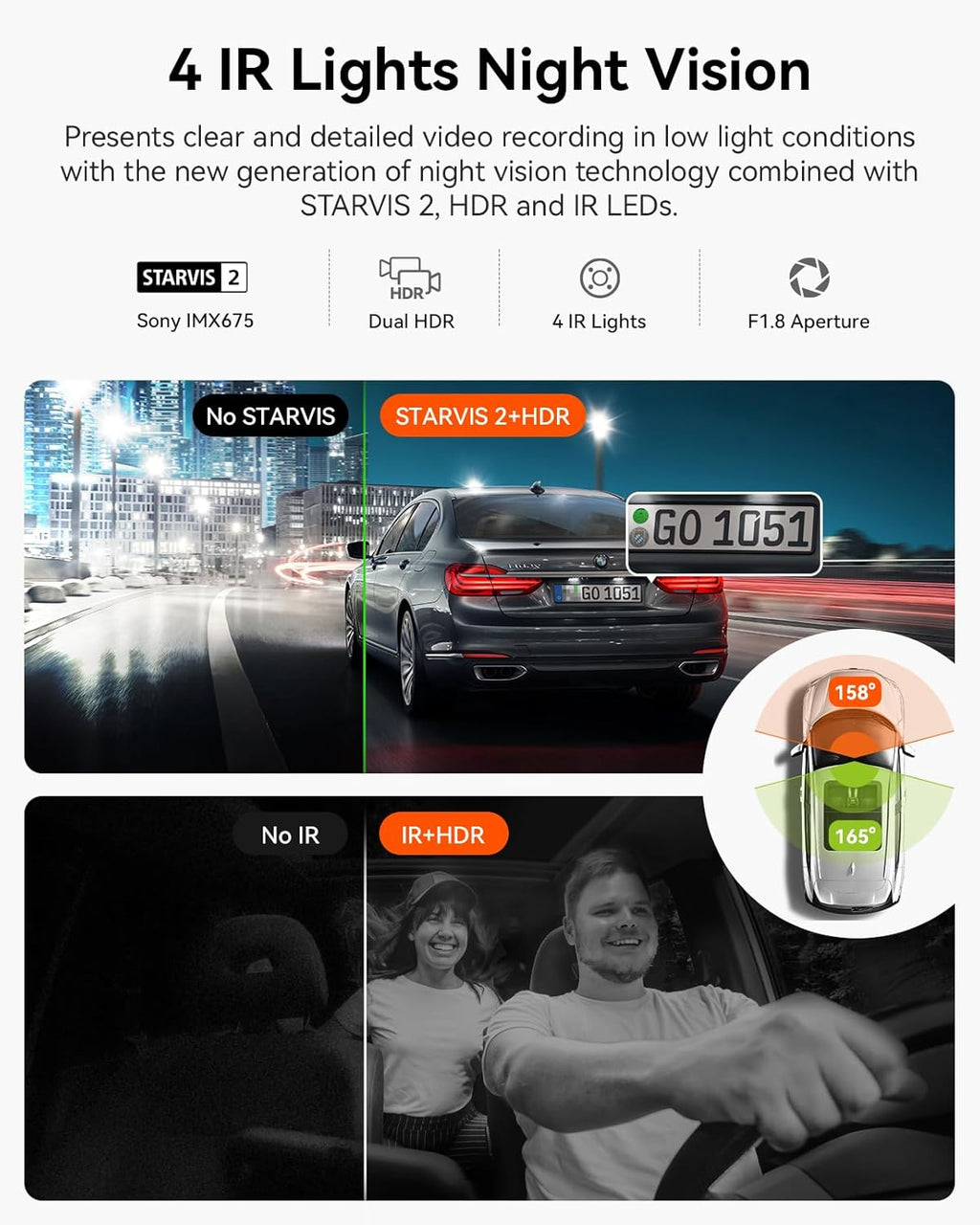 Caméra embarquée Vantrue N2X 2.7K (avant et intérieur) avec double caméra WiFi 5G, vision nocturne infra– Rouge HDR, STARVIS 2, GPS, enregistrement vidéo 2.5K/60 ips, capteur G, mode parking 24h/24 et 7j/7, commande vocale