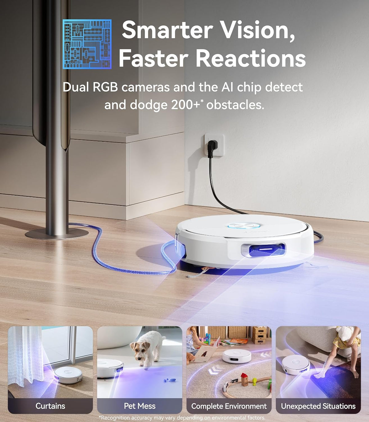 Aspirateur robot laveur NARWAL Flow, système de nettoyage automatique en temps réel FlowWash, aspiration de 22 000 Pa, détection d'obstacles par IA à double caméra, nettoyage des tapis et des bords, vidage automatique du bac.