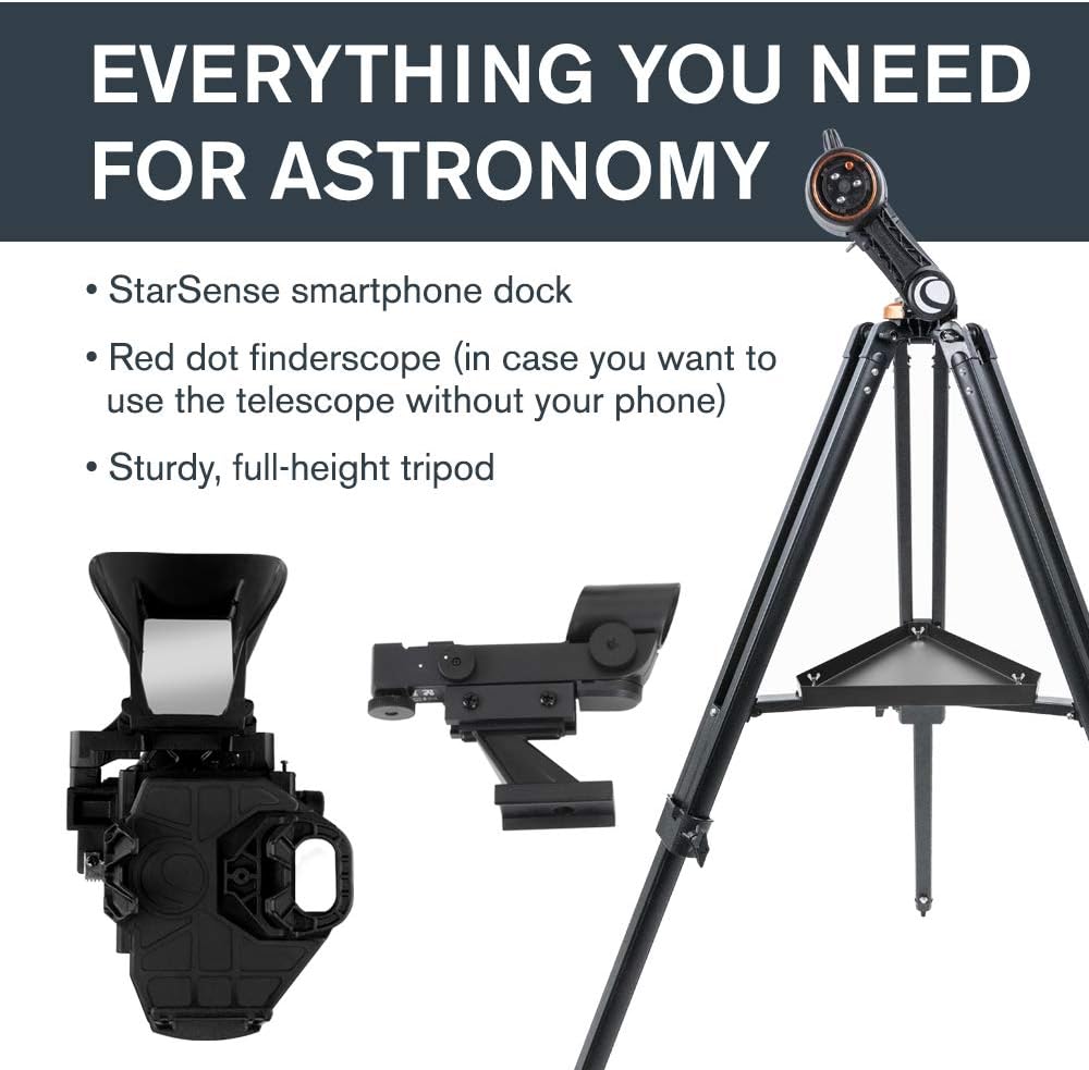Lunette/télescope Celestron StarSense Explorer DX 130AZ doté de application intégrée – Réflecteur newtonien de 130 mm doté de station d'accueil pour smartphone et application StarSense – Compatible iPhone et Android – Facile à utiliser pour les ut…