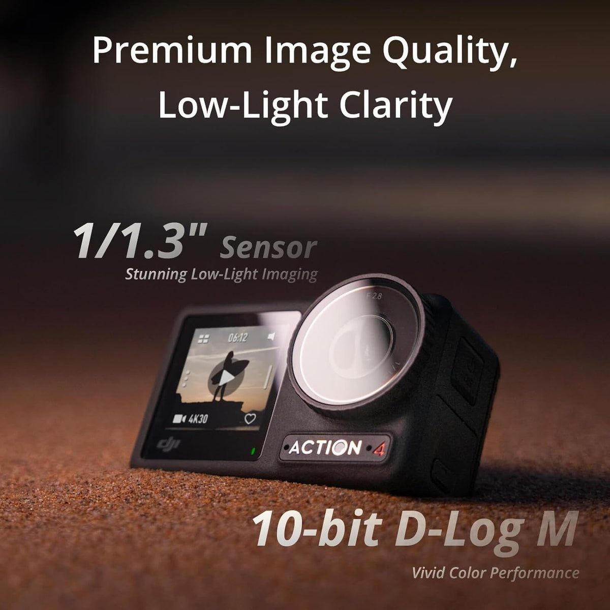 DJI Osmo Action 4 Essential Combo : Caméra d'action étanche 4K/120 ips doté de capteur 1/1,3 pouce, qualité d'image exceptionnelle en basse lumière, rendu des couleurs 10 bits et D-Log M, autonomie de 160 minutes en extérieur.