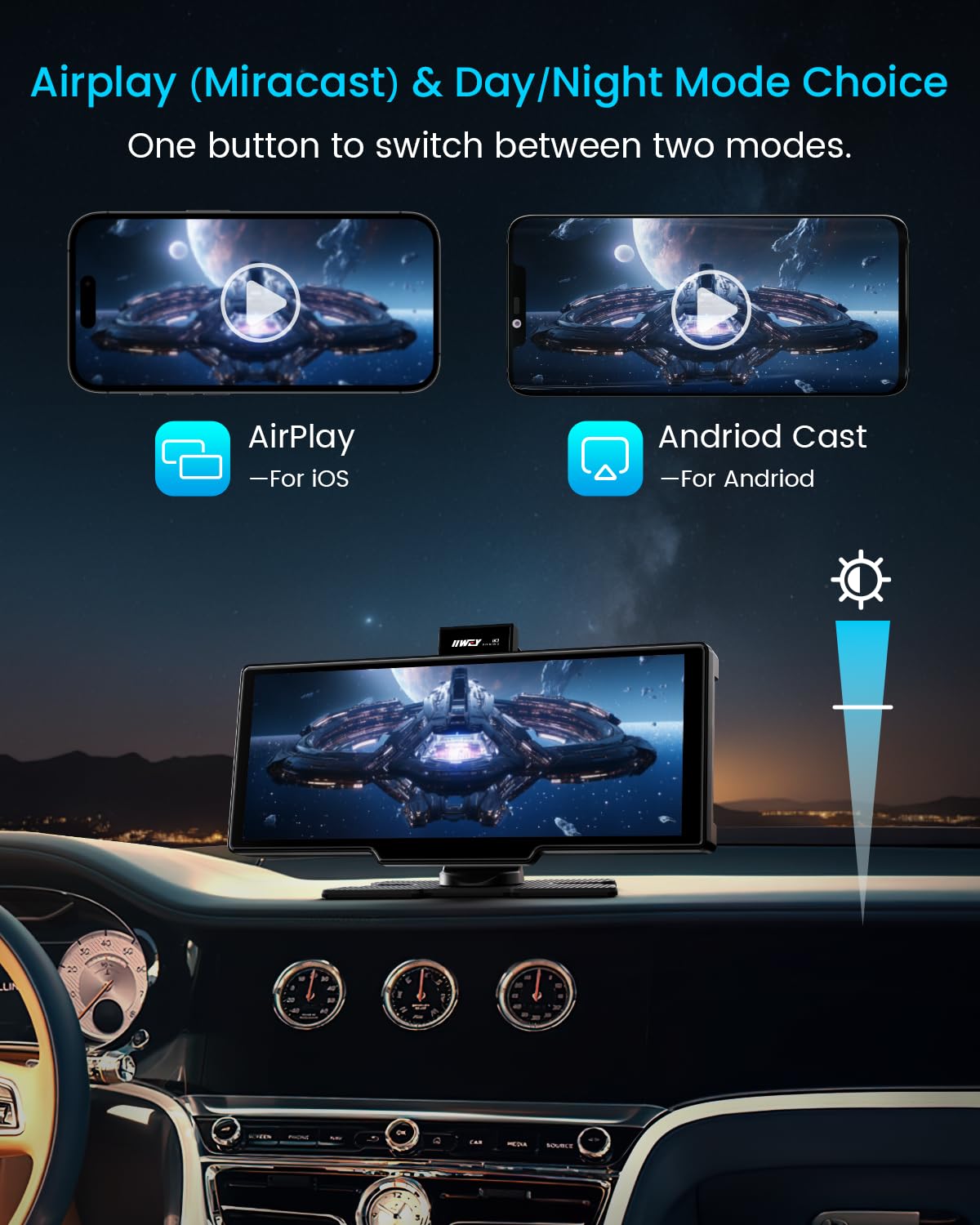 Écran portable IIWEY Apple CarPlay 10 pouces, autoradio doté de caméra embarquée 4K
