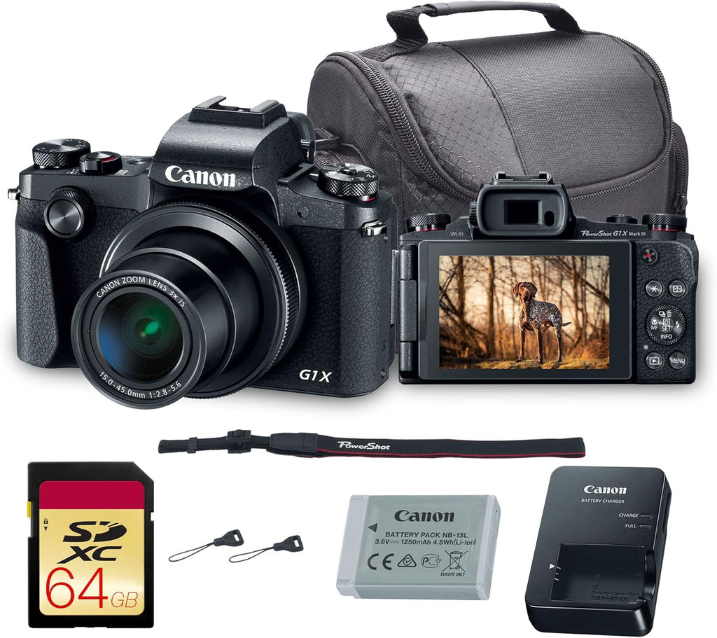 Appareil photo numérique Canon PowerShot G1 X Mark III | Capteur APS-C 24,2 Mpx, autofocus Dual Pixel et zoom 3x | Appareil photo compact pour la photographie de voyage et du quotidien (2208C001) + carte mémoire 64 Go + sacoche – Présentation