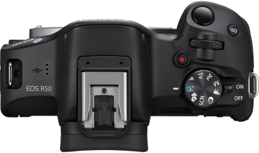 Appareil photo hybride Canon EOS R50 avec objectif 18-45 mm (– Noir) + carte de stockage 64 Go + sac bandoulière Canon 200ES EOS (3 articles)