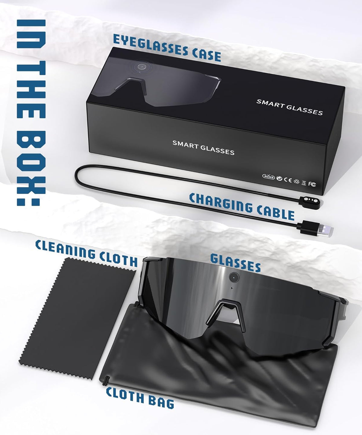 Lunettes intelligentes IA doté de caméra, enregistrement vidéo 4K, lunettes de soleil de sport polarisées doté de stabilisation EIS, double microphone et réduction du bruit, IP66, compatible ChatGPT