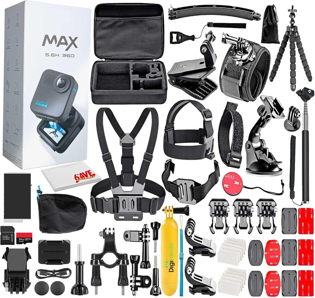 GoPro MAX 360 (2025) Caméra sportive résistant à l’eau doté de vidéo HD et kit de 50 accessoires | Double objectif 5,6K, vidéo sphérique, système de fixation 1/4"-20, idéale pour le vlogging et la création de contenu VR