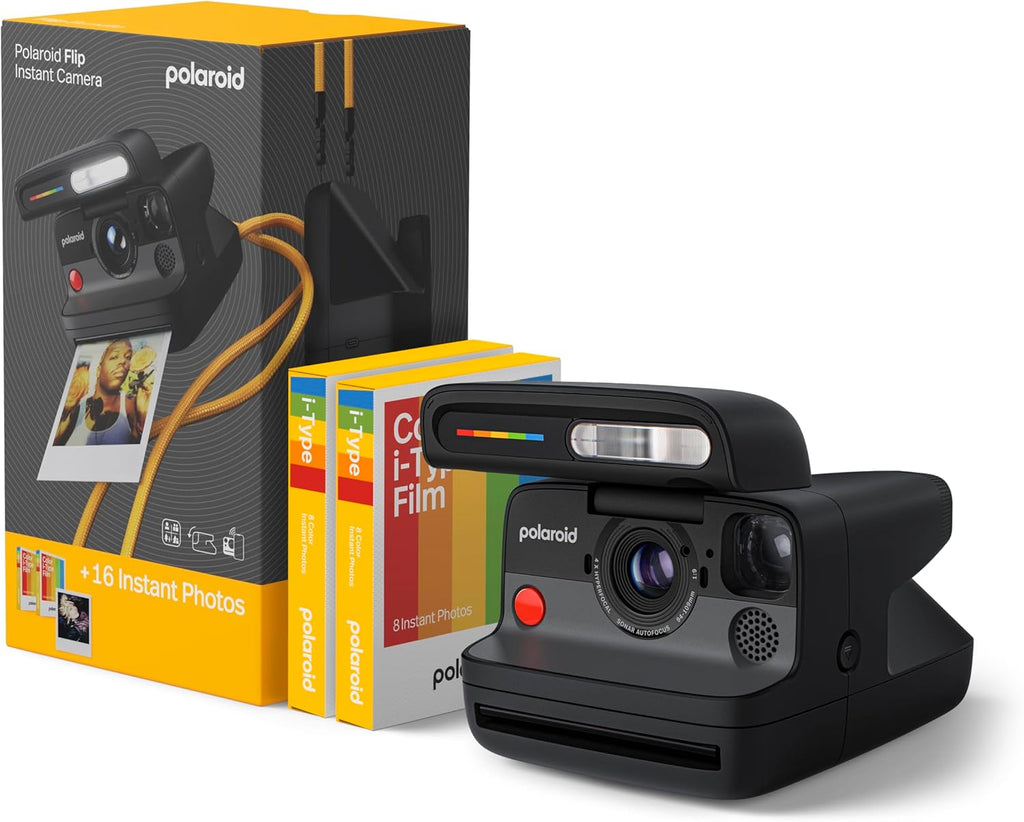Appareil photo instantané Polaroid Flip + film couleur (16 photos incluses) - Noir (6565) - Système hyperfocal à 4 objectifs, autofocus sonar et analyse de la lumière avec application compagnon Bluetooth – Présentation