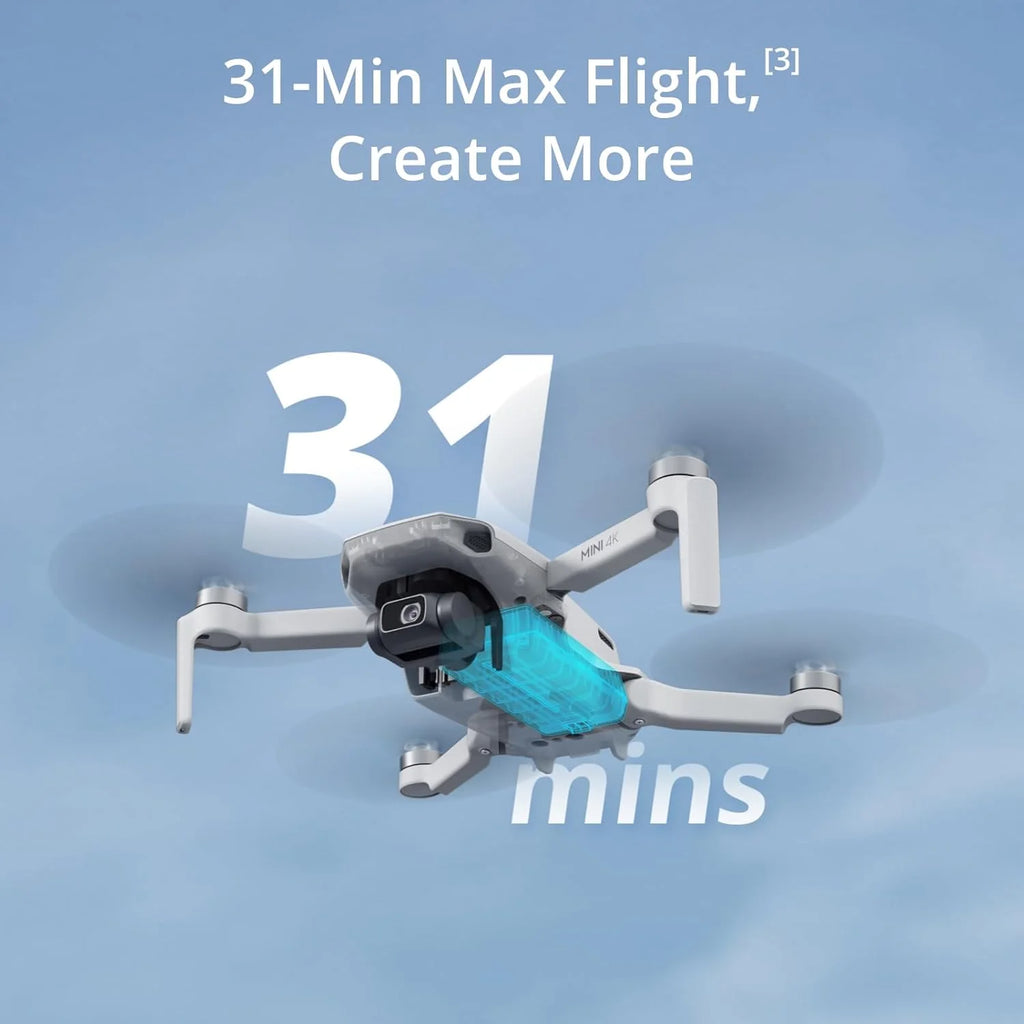 DJI Mini 4K, drone doté de caméra 4K UHD pour adultes, moins de 249 g, stabilisation sur nacelle 3 axes, transmission vidéo jusqu'à 10 km, retour automatique, résistance au vent, autonomie maximale de 31 minutes doté de une seule batterie