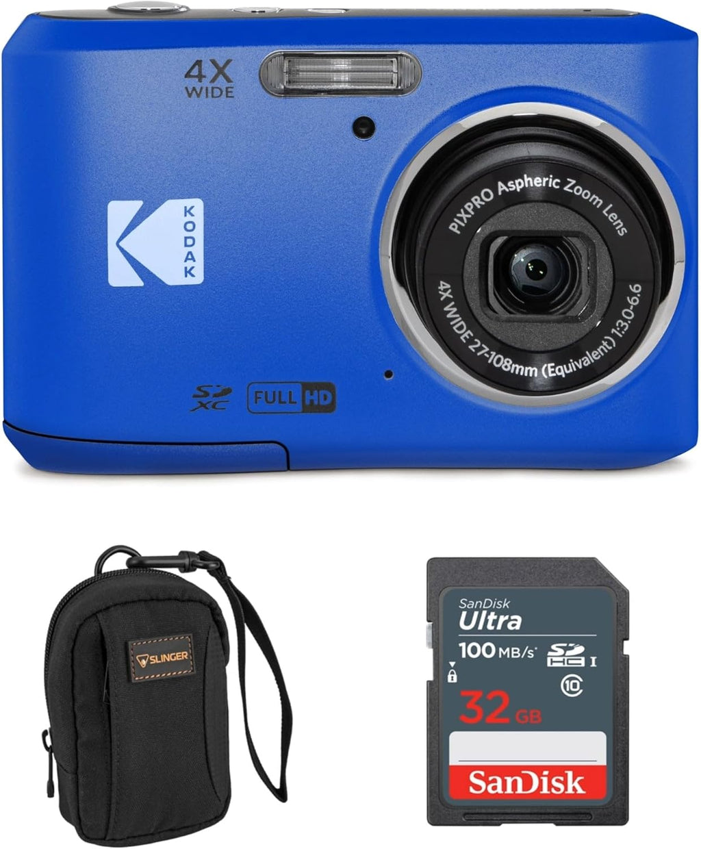 KODAK PIXPRO FZ45-BK Appareil photo digital 16 MP, grossissement optique 4x, grand angle 27 mm, vidéo Full HD 1080p, écran LCD 2,7 pouces, adapté à le vlogging (bleu).