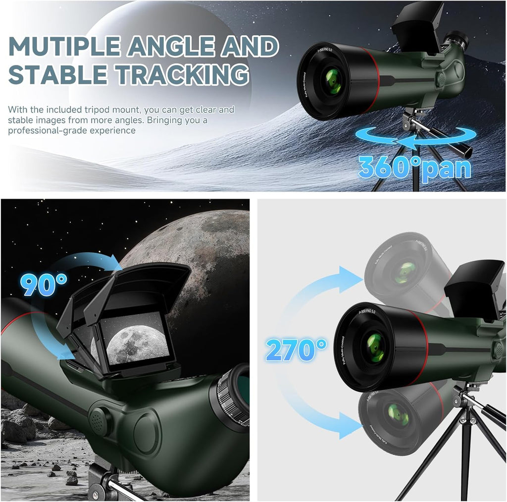 Lunette/télescope intelligent professionnel réfracteur à mise au point automatique, télescope électronique numérique portable doté de caméra astrophotographique 4K, double écran interne et externe
