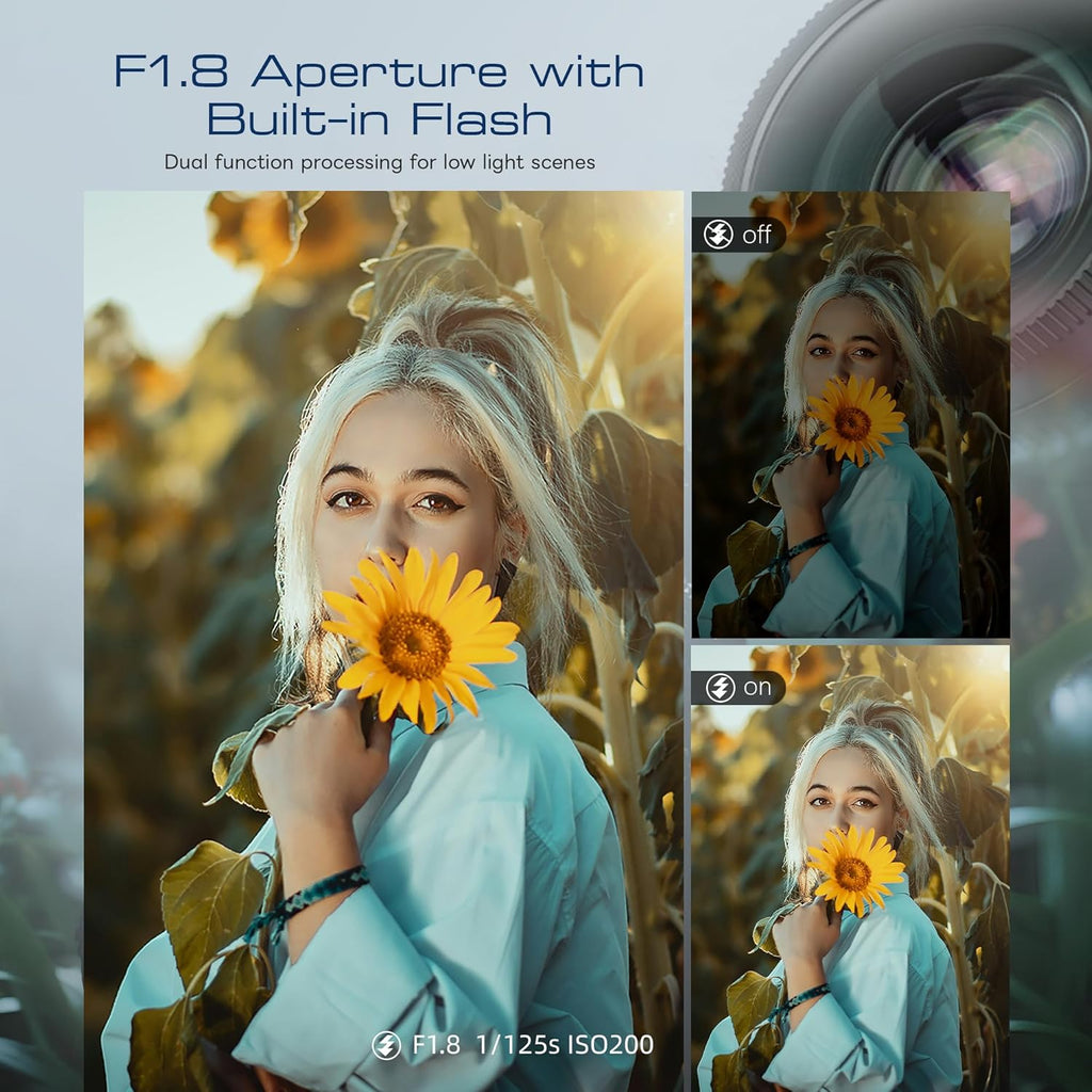 Appareil photo digital avec Wi-Fi et application de contrôle, véritable caméra de vlogging 4K et 48 MP pour YouTube, compacte, zoom 16x, autofocus, stabilisation vidéo, adapté à les débutants, objectifs macro et grand angle