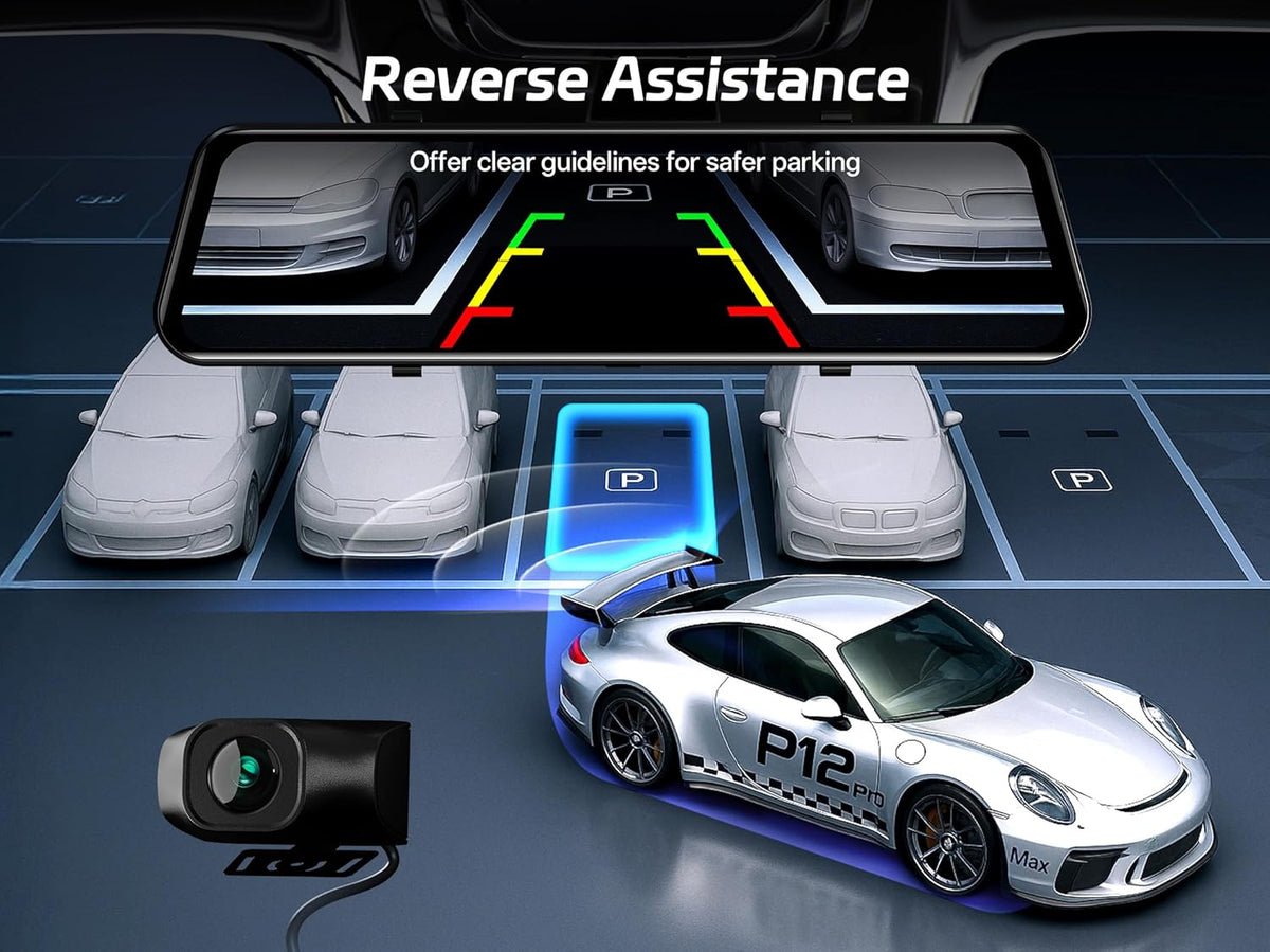 Caméra embarquée Pelsee 4K+2,5K doté de rétroviseur, caméra avant Starvis 2 IMX678 et caméra arrière IMX335 12 pouces, vision nocturne couleur, Wi-Fi 5,8 GHz, ADAS et BSD inclus, kit de câblage OBD, carte de stockage 128 Go, P12 Pro Max