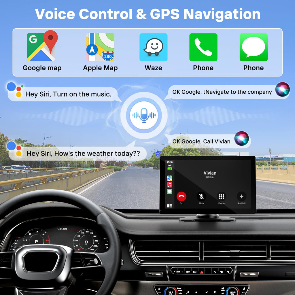 Écran sans fil HAUXIY 9 pour Apple CarPlay doté de caméra embarquée 4K