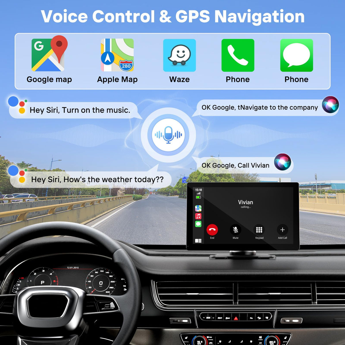 Écran sans fil HAUXIY 9 pour Apple CarPlay doté de caméra embarquée 4K