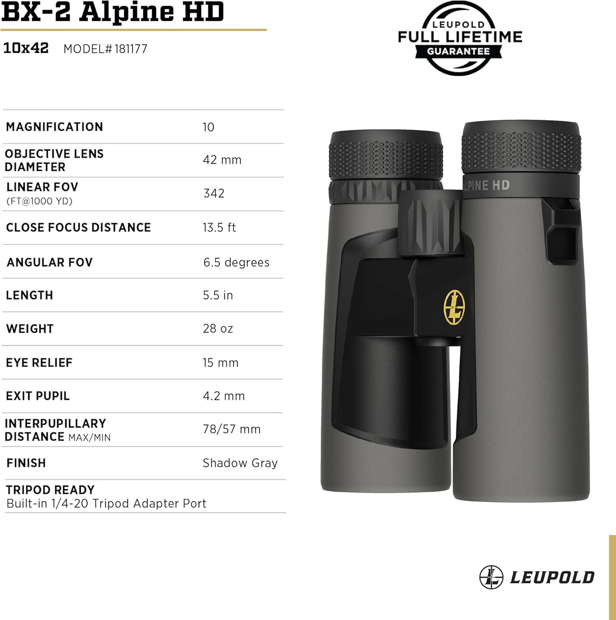 Jumelles Leupold BX-2 Alpine HD 10x42mm (181177) – Présentation