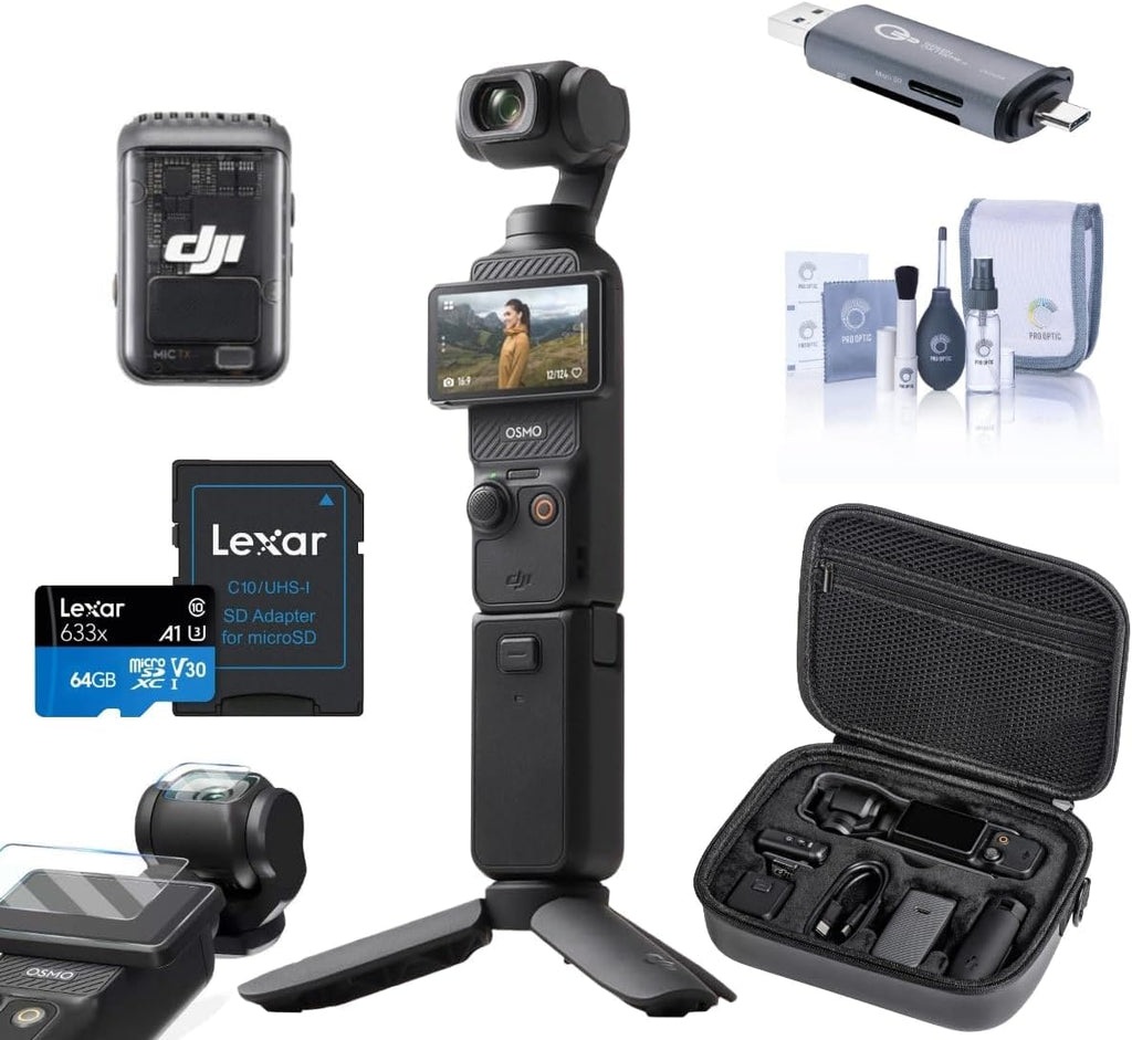 Pack DJI Osmo Pocket 3 doté de nacelle stabilisée, caméra, lecteur de carte mémoire 64 Go (Pack Créateur)