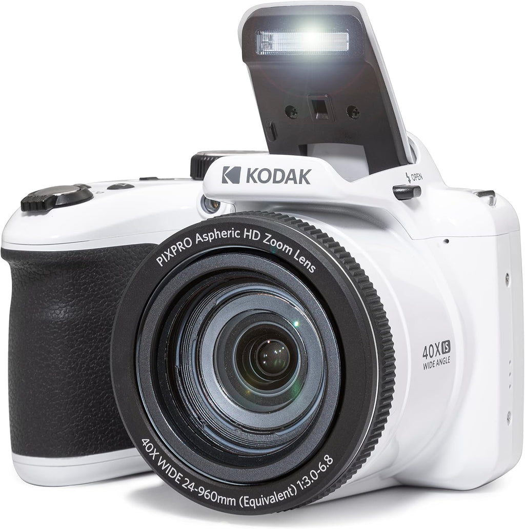 Kodak PIXPRO AZ405-WH Appareil photo digital 20 MP, grossissement optique 40x, objectif grand angle 24 mm, stabilisation vidéo optique, vidéo Full HD 1080p, écran LCD 3 pouces, caméra de vlogging (blanche), plein format