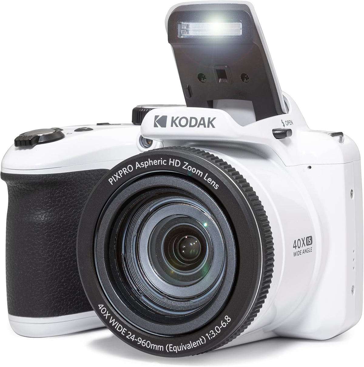 Kodak PIXPRO AZ405-WH Appareil photo digital 20 MP, grossissement optique 40x, objectif grand angle 24 mm, stabilisation vidéo optique, vidéo Full HD 1080p, écran LCD 3 pouces, caméra de vlogging (blanche), plein format
